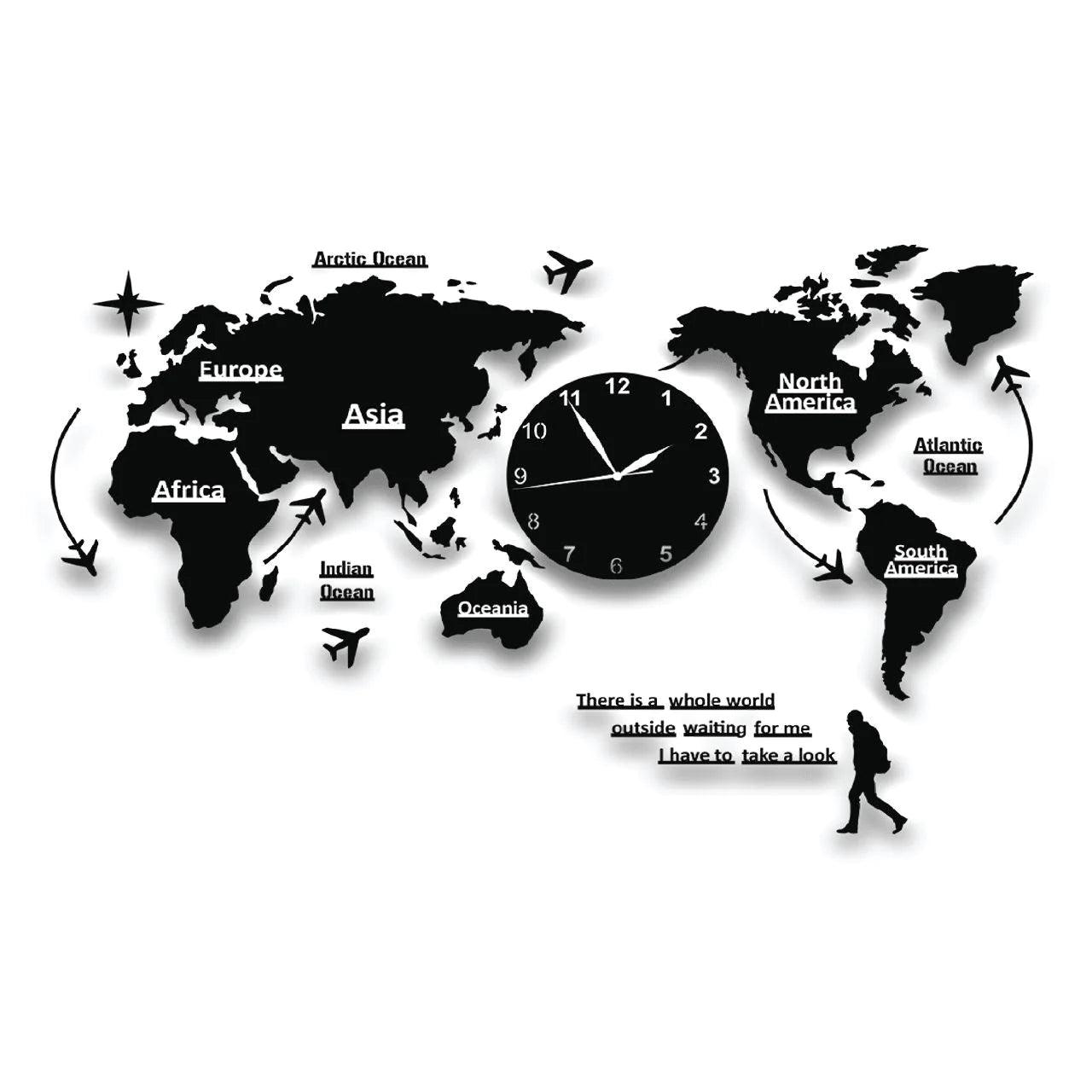 World Map Stylish 3D Wall Clock - AuraDec