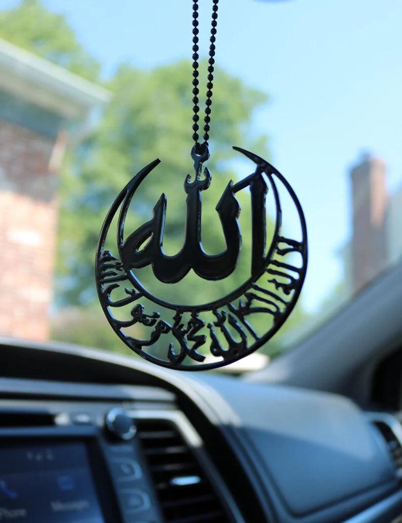 Allah and Kalma Shahada Black Car Mirror Hanging Pendant - AuraDec