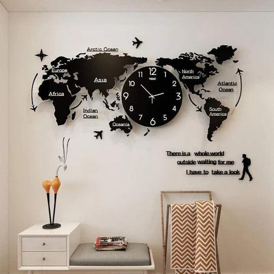 World Map Stylish 3D Wall Clock - AuraDec