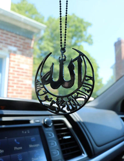 Allah and Kalma Shahada Black Car Mirror Hanging Pendant - AuraDec