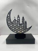 Islamic Home Moon Shape Acrylic Moon with Masjid and Stand - Perfect Ramadan Muslim Gift - AuraDec