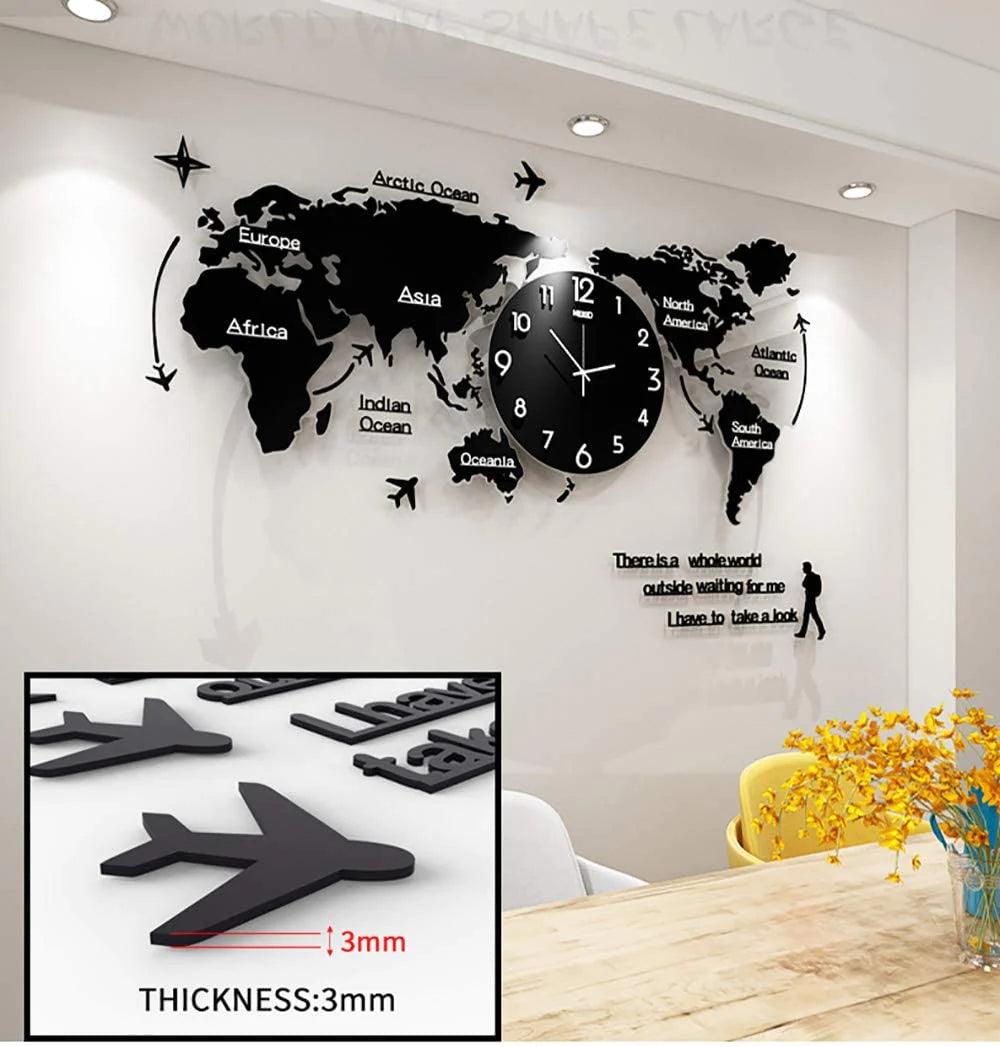 World Map Stylish 3D Wall Clock - AuraDec