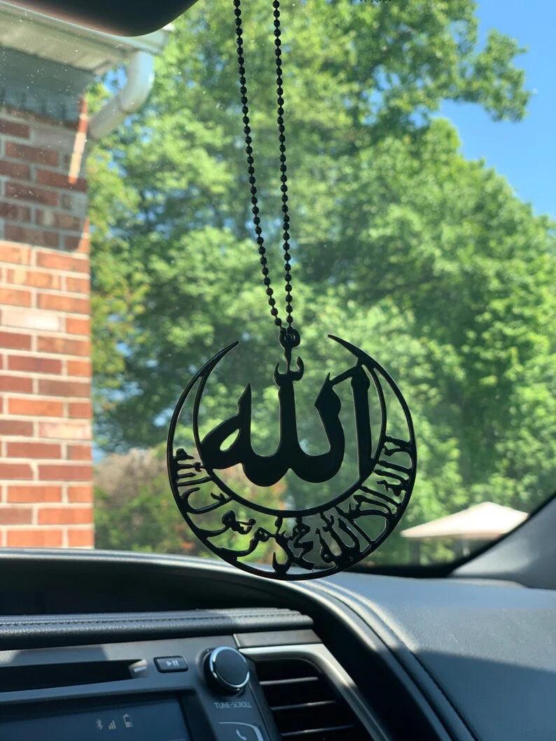 Allah and Kalma Shahada Black Car Mirror Hanging Pendant - AuraDec