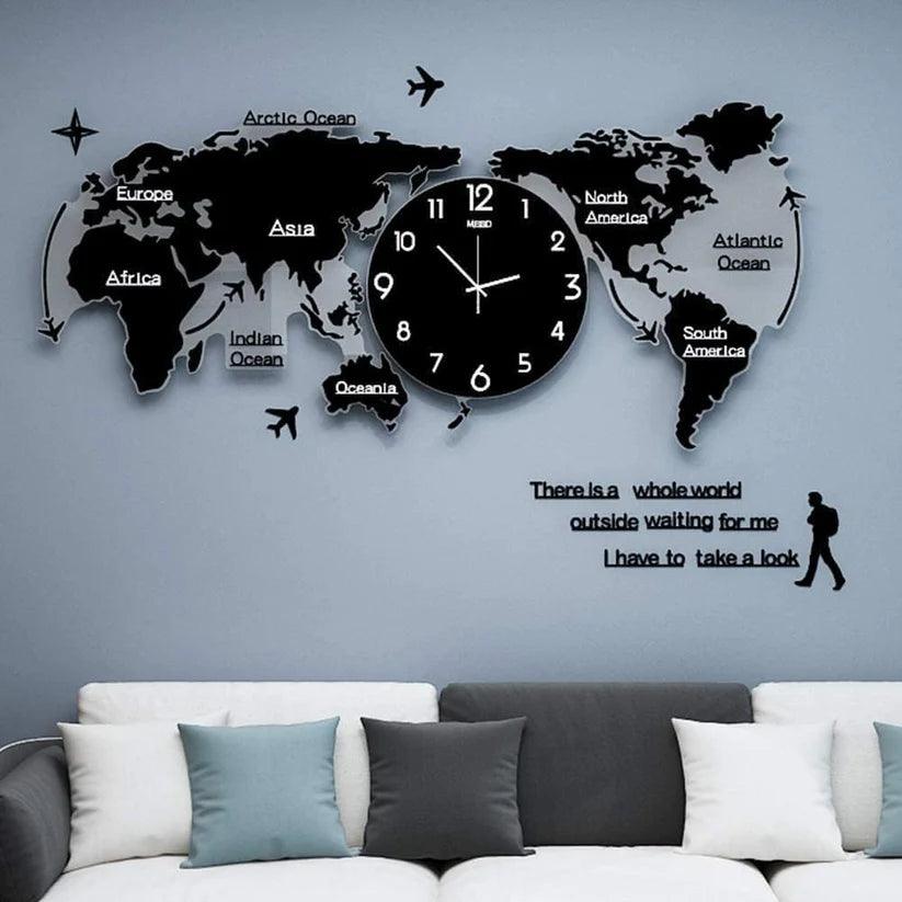 World Map Stylish 3D Wall Clock - AuraDec