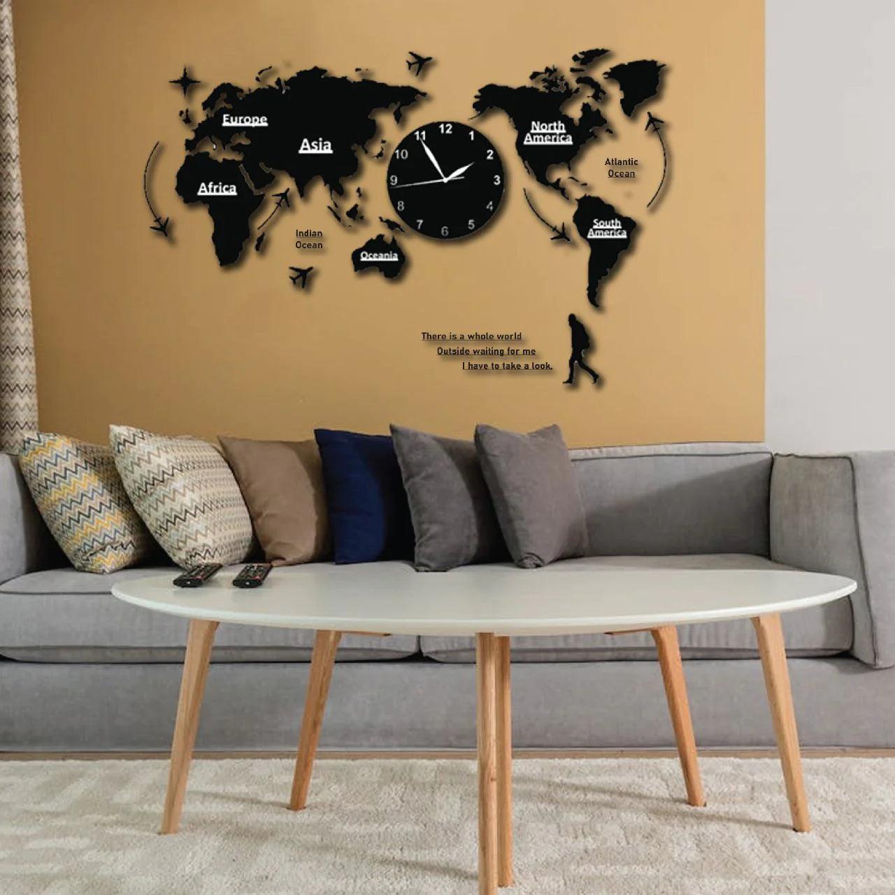 World Map Stylish 3D Wall Clock - AuraDec